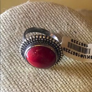 925 Sterling Silver/Sponge Coral Ring Size 8